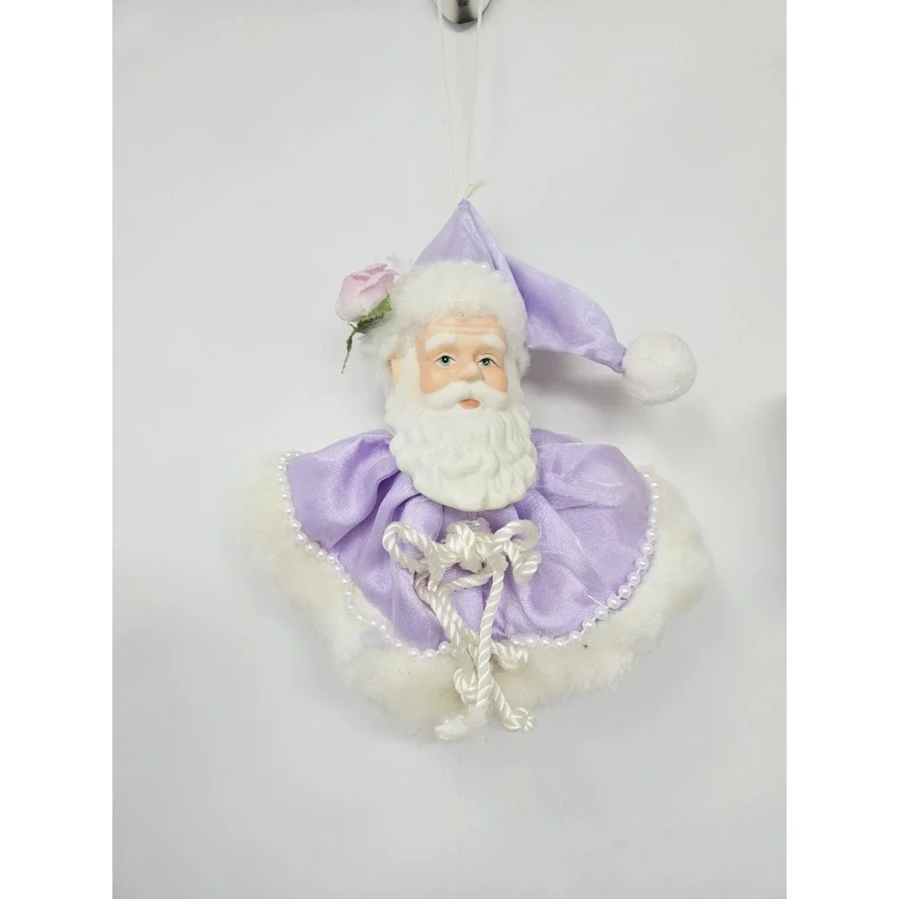 Vintage Santa Head Ornament Or Shelf Sitter White  Purple w Porcelain Face Lot 6